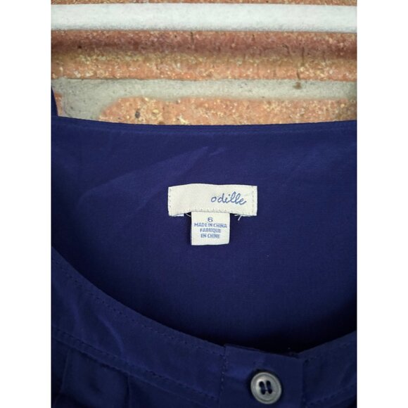 Anthropologie Odille Navy Silk Button-Front Tank Top With Ruffle Detail Size 6 - Picture 4 of 10